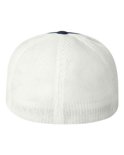 a white hat with a blue brim