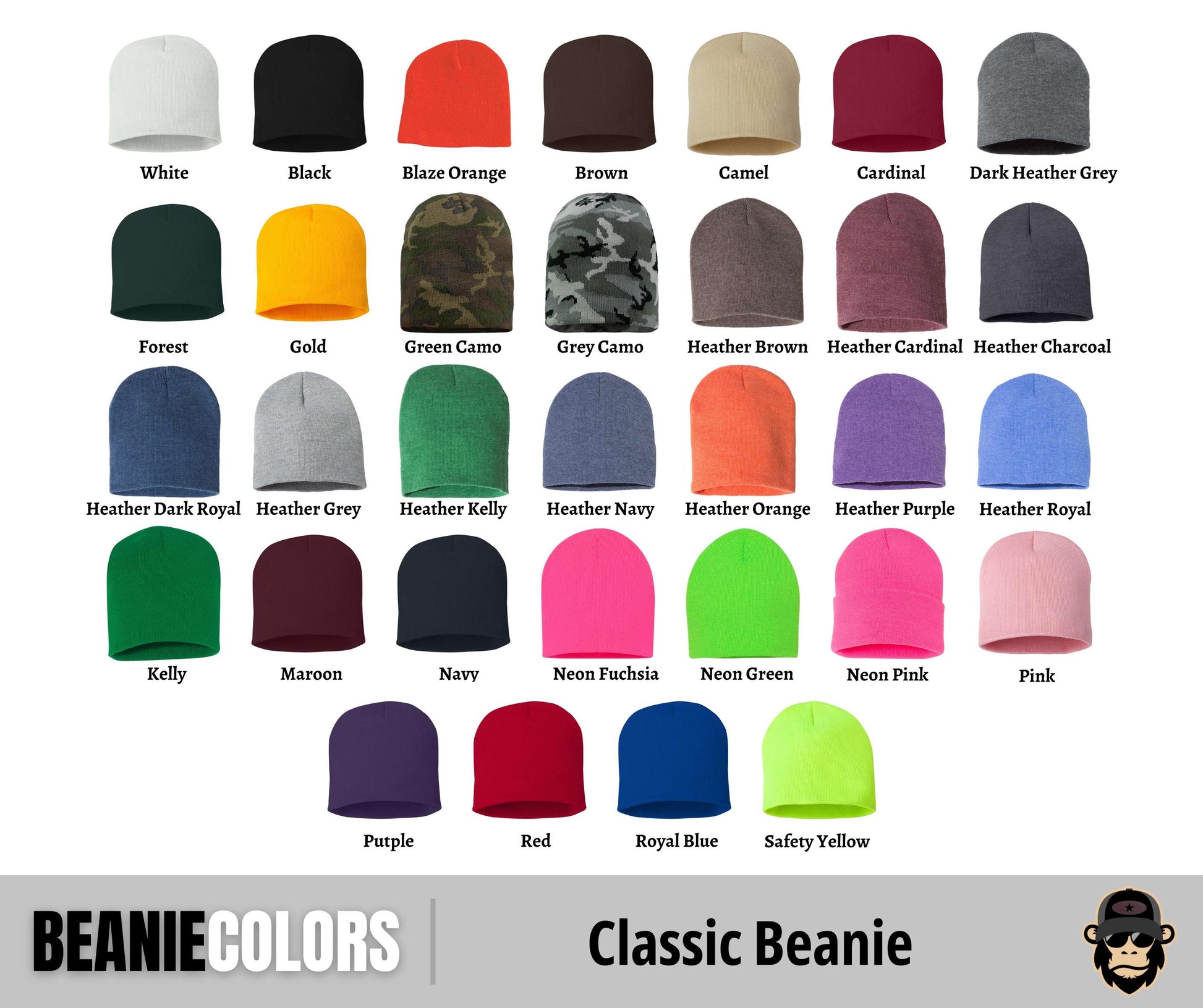 beanie hats with different colors and sizes