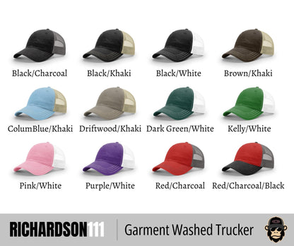 Richardson 111 Garment Washed Trucker + Custom Patch - The Leather Patch Hat Co.