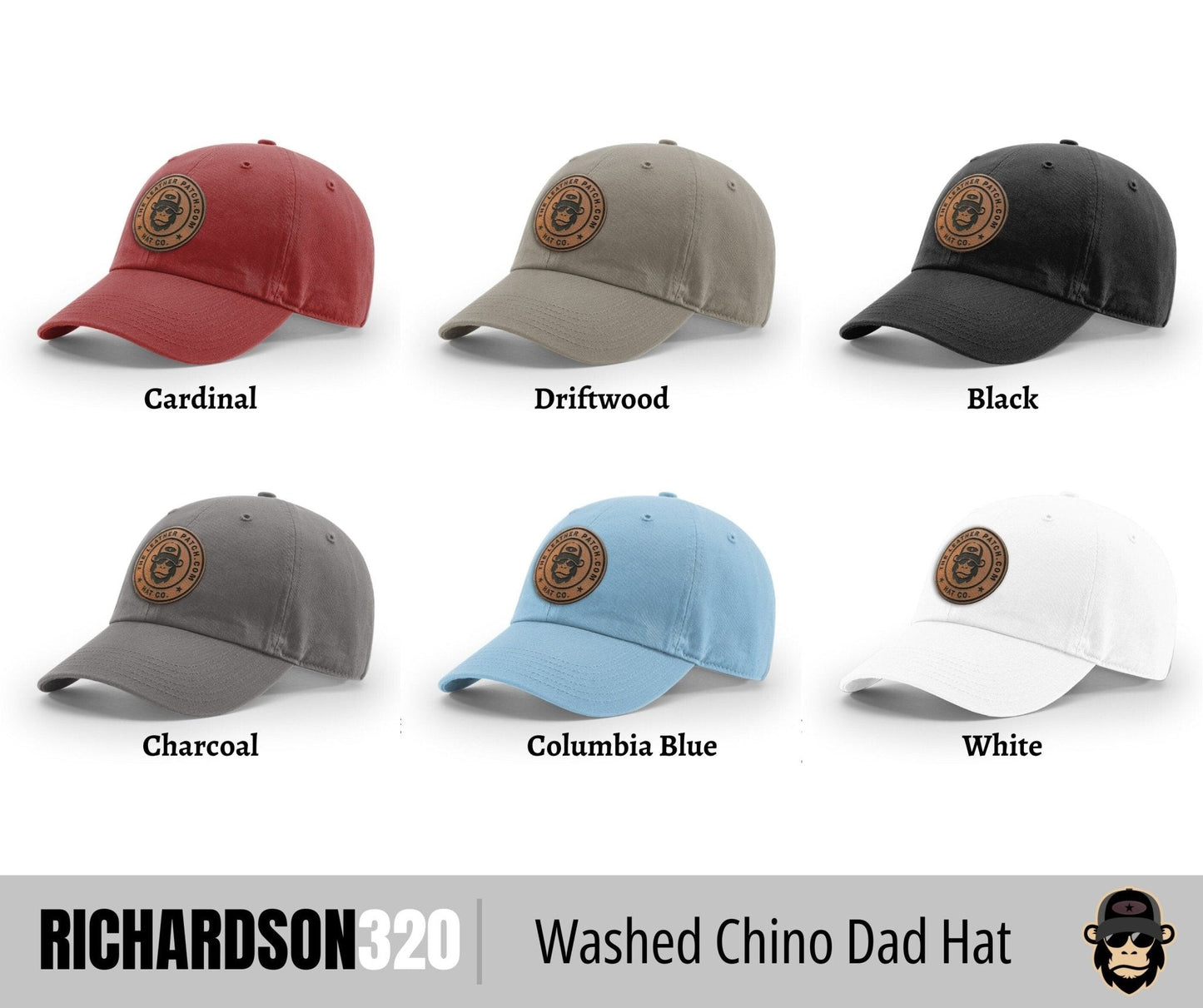 Richardson 320 Washed Chino Dad hat with an adjustable backstrap + Custom Patch - The Leather Patch Hat Co.