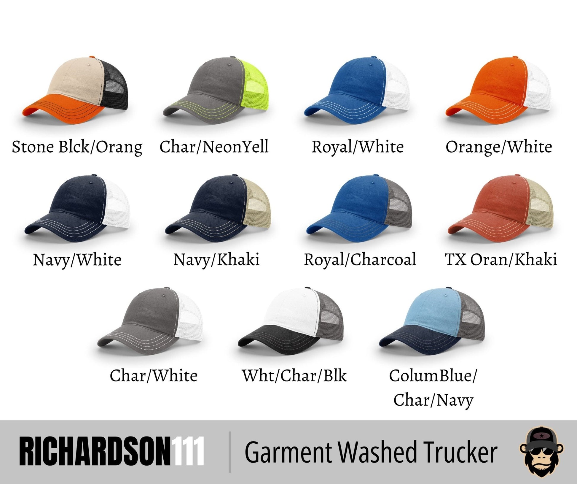 Richardson 111 Garment Washed Trucker + Custom Patch - The Leather Patch Hat Co.